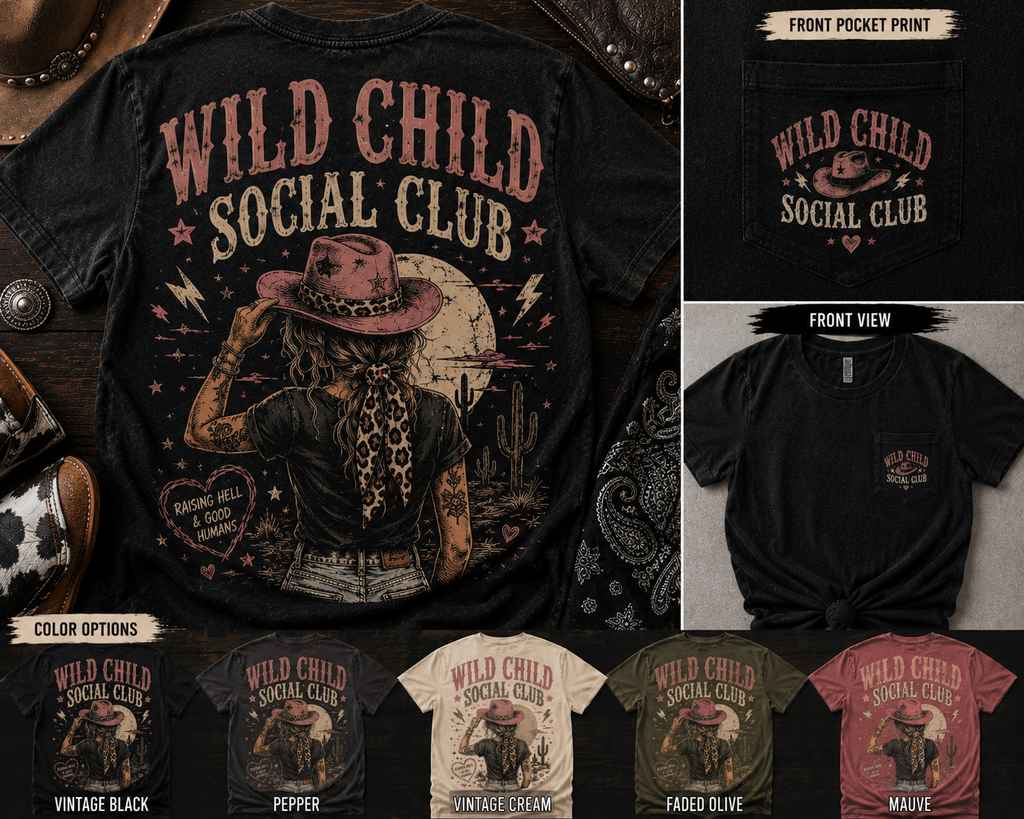 Wild Child Social Club western rock graphic tee in five colorways
