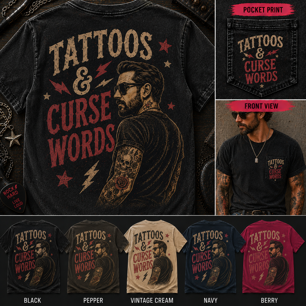 Tattoos and Curse Words signature men's graphic tee in five colorways