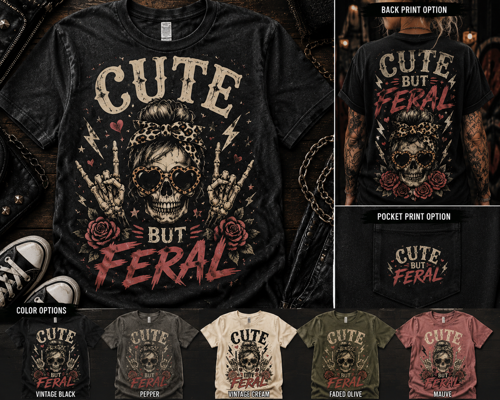Cute But Feral skull and roses graphic tee