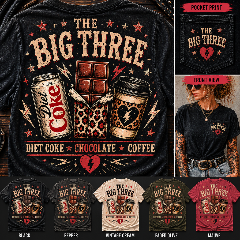 The Big Three Diet Coke Chocolate Coffee graphic tee
