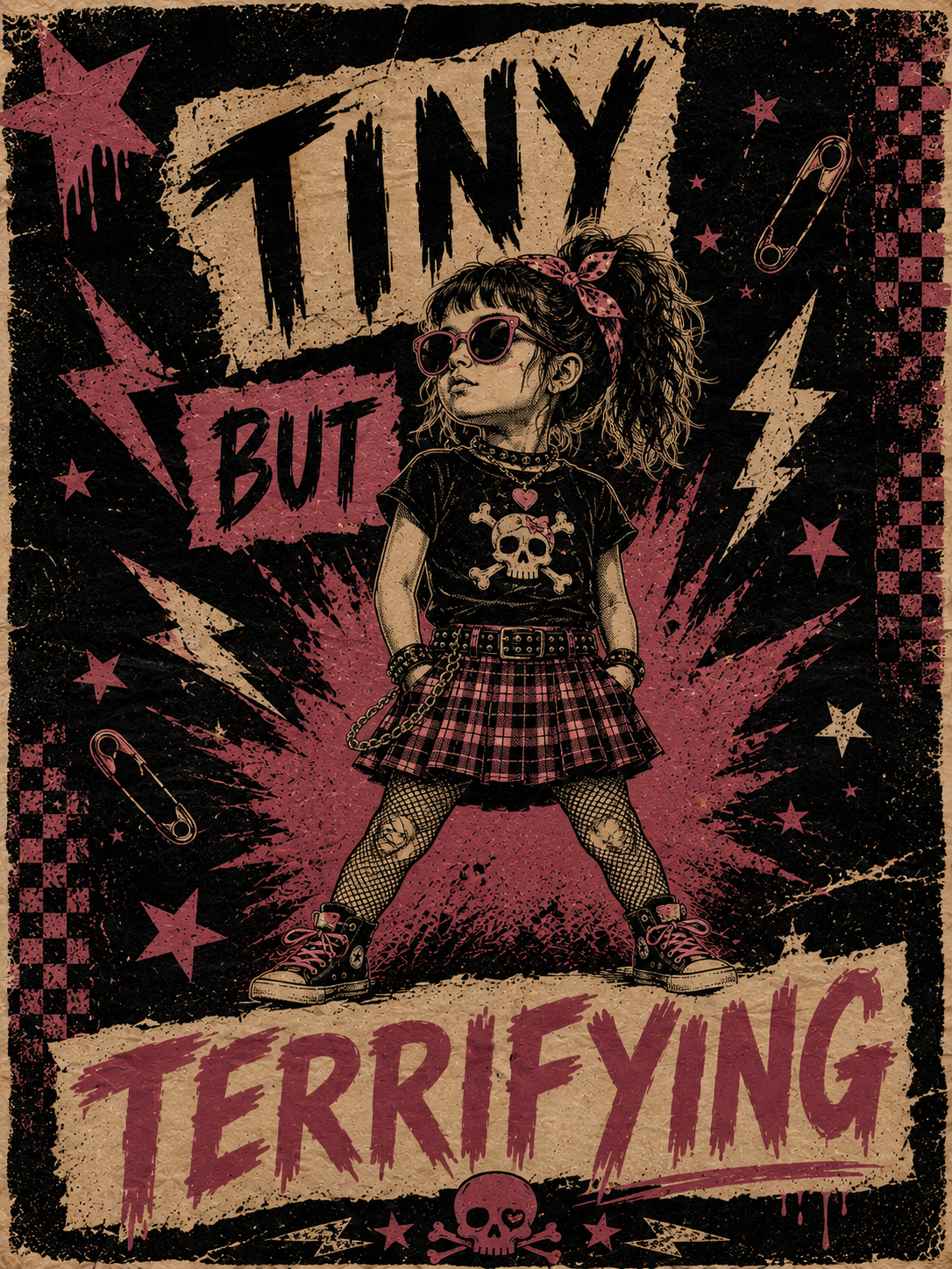 Tiny But Terrifying girl punk poster kids tee