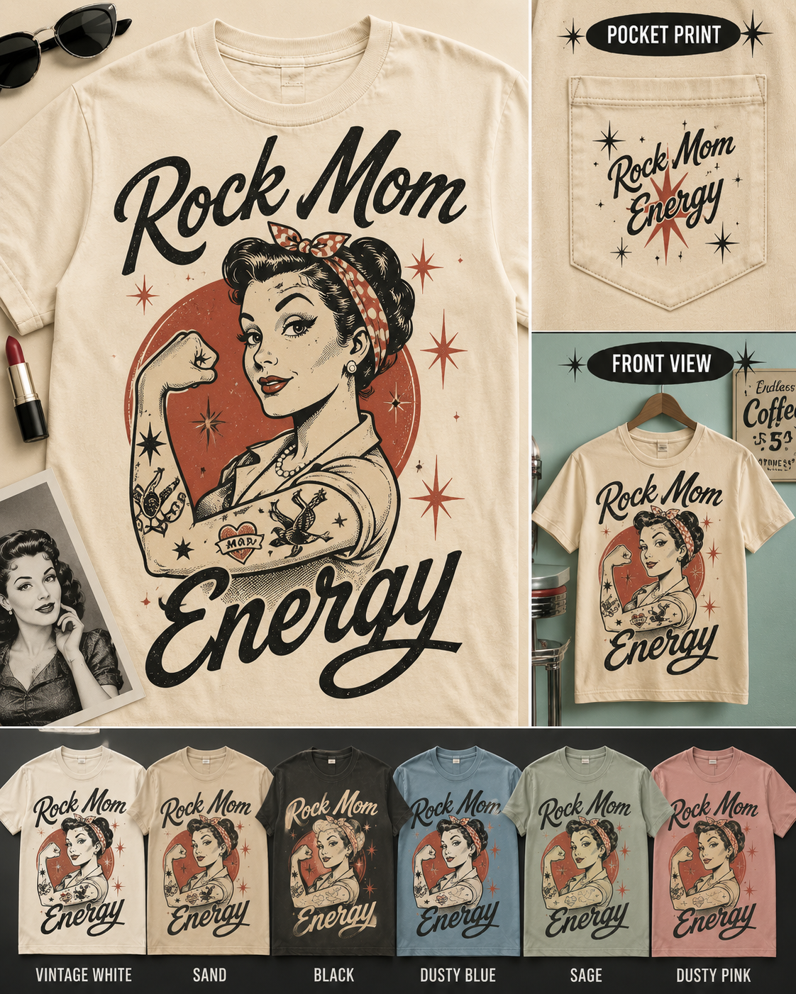 Rock Mom Energy pinup edition graphic tee