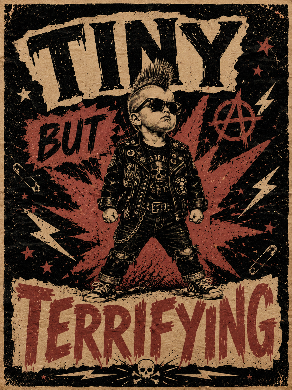 Tiny But Terrifying boy punk poster kids tee