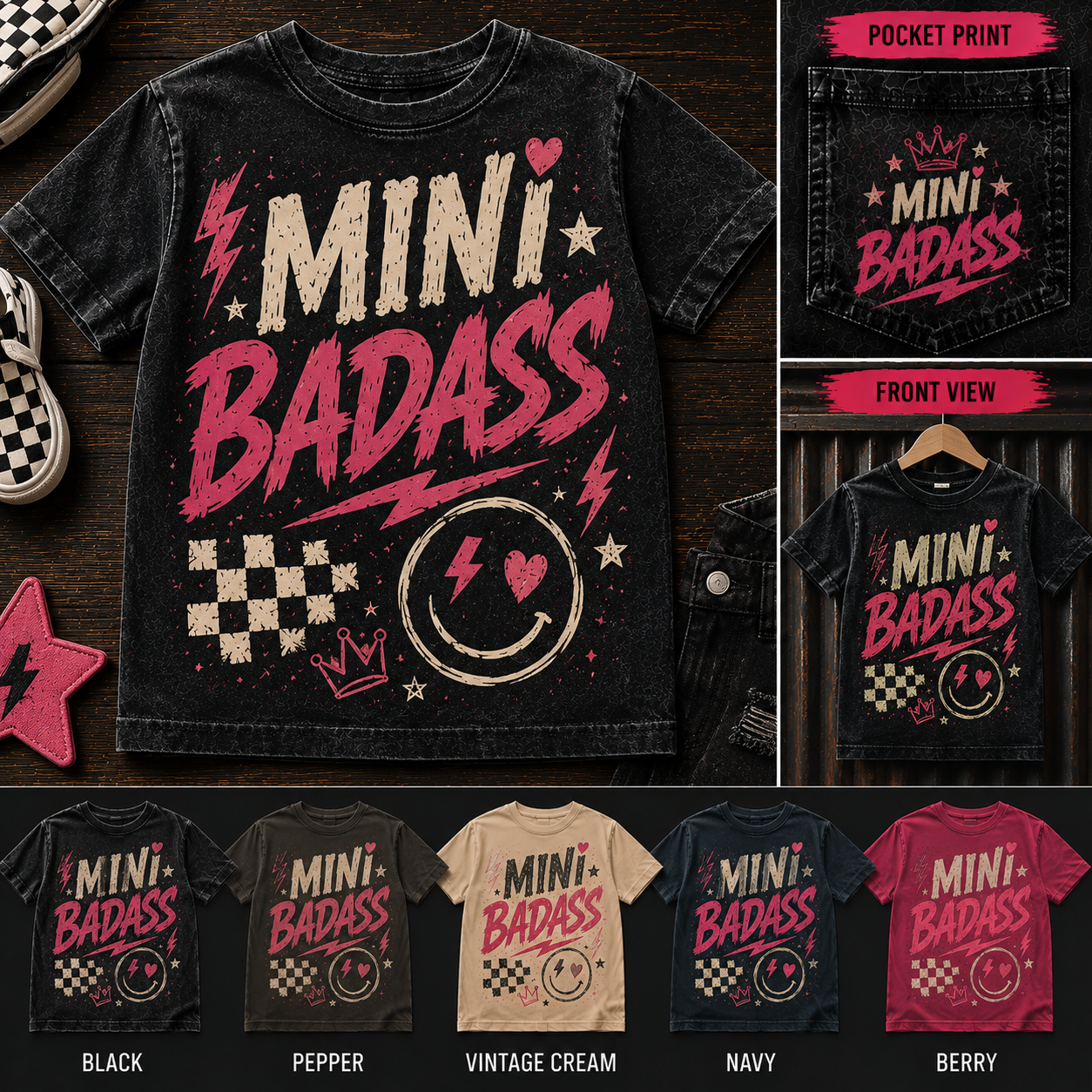 Mini Badass retro kids graphic tee