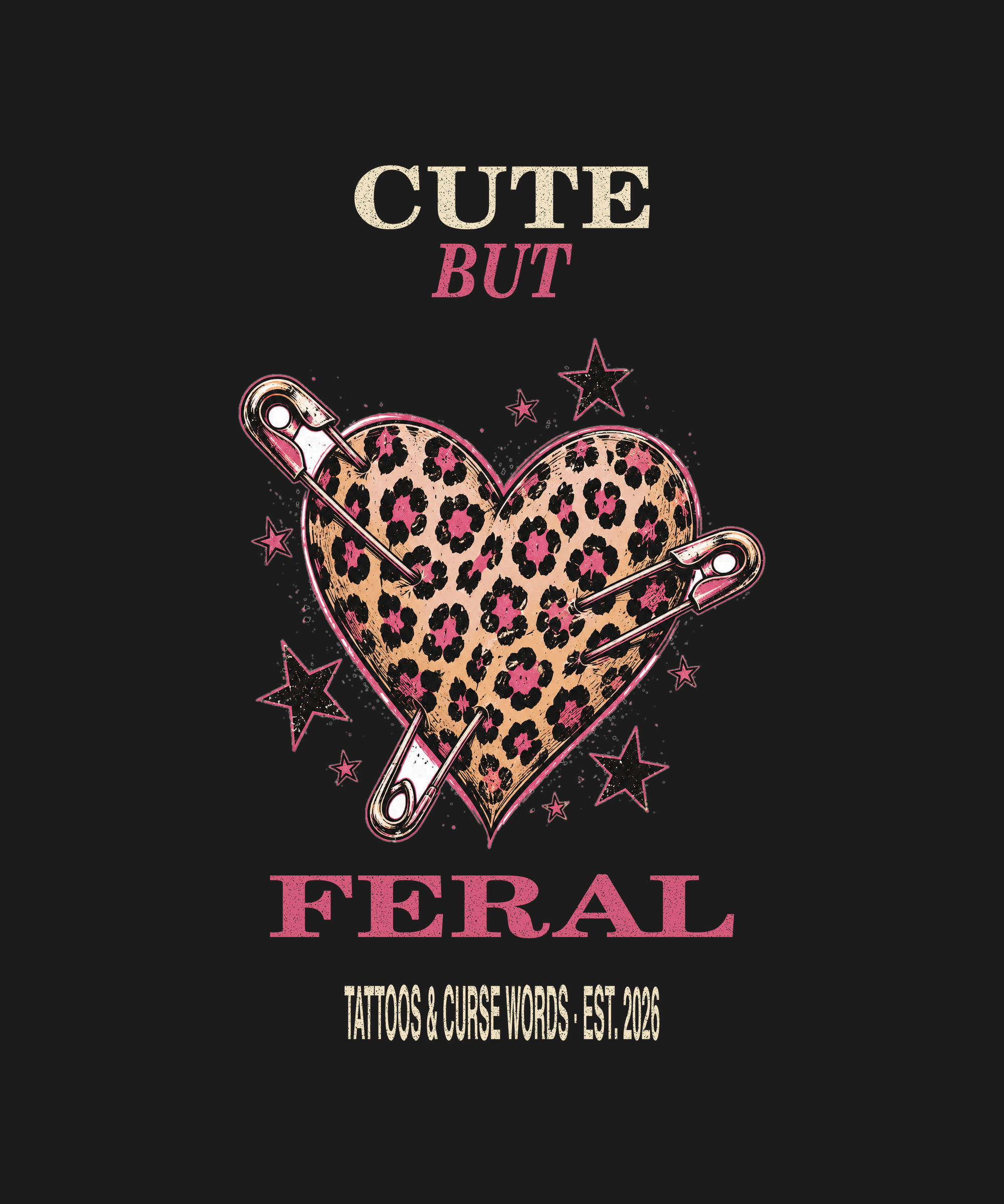 Cute But Feral leopard heart — black tee