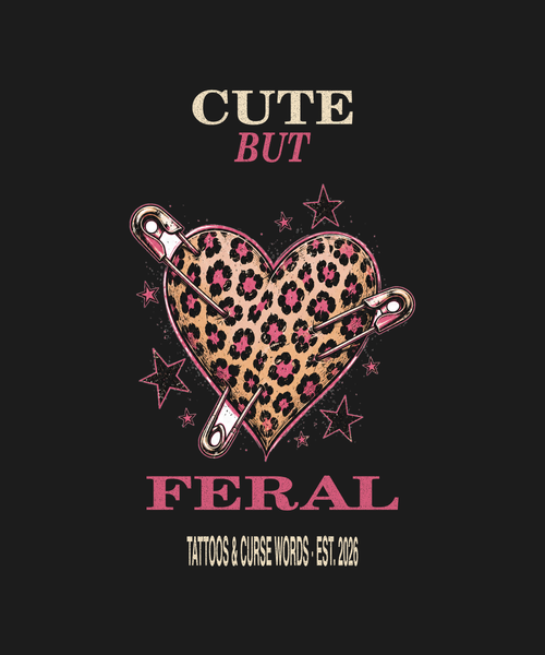 Cute But Feral leopard heart — black tee