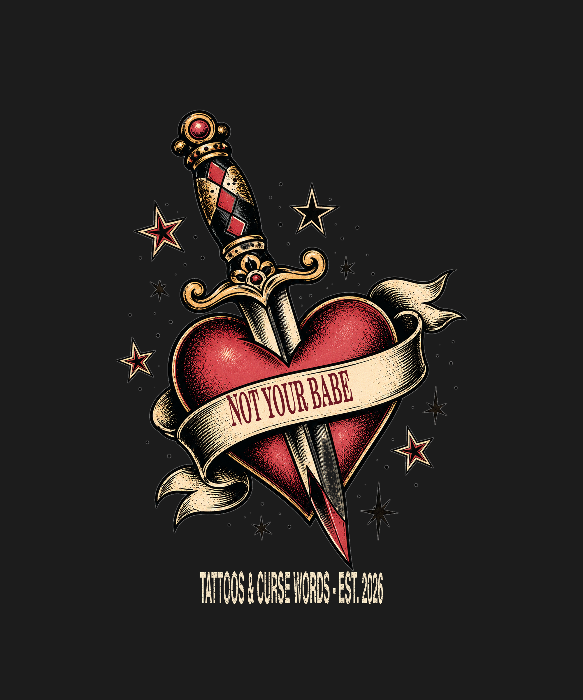 Not Your Babe dagger heart — black tee