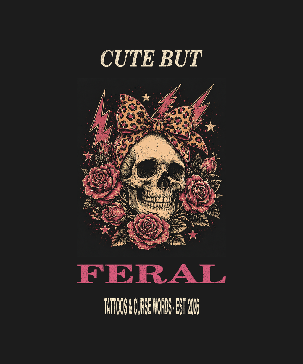 Cute But Feral skull — black tee