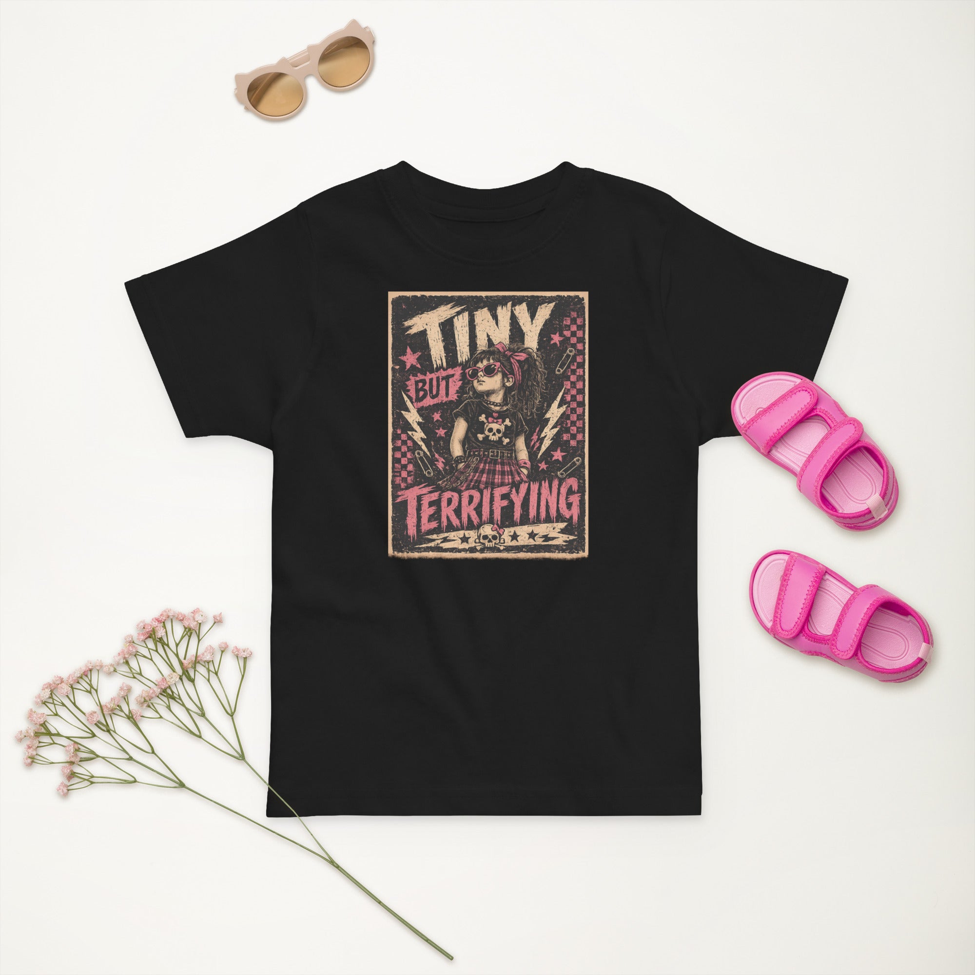 Tiny But Terrifying girls kids tee, black
