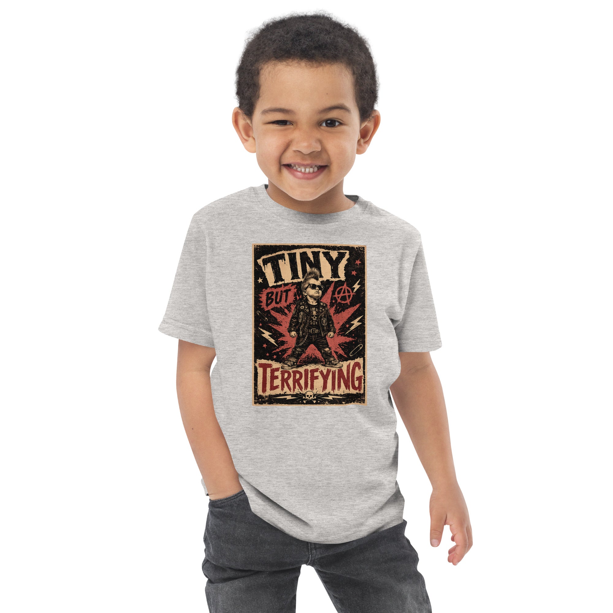 Tiny But Terrifying boys kids tee, heather