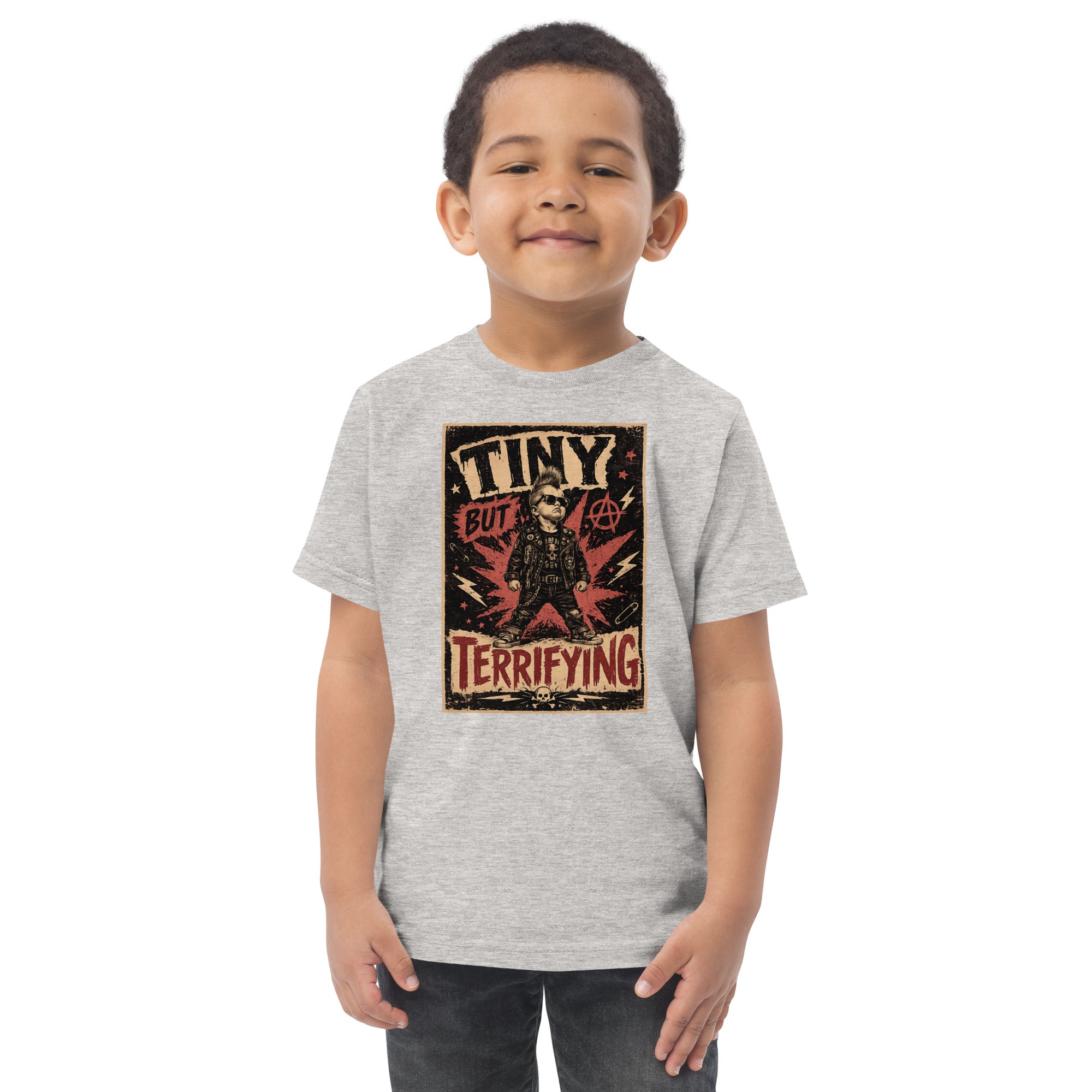 Tiny But Terrifying boys kids tee, heather