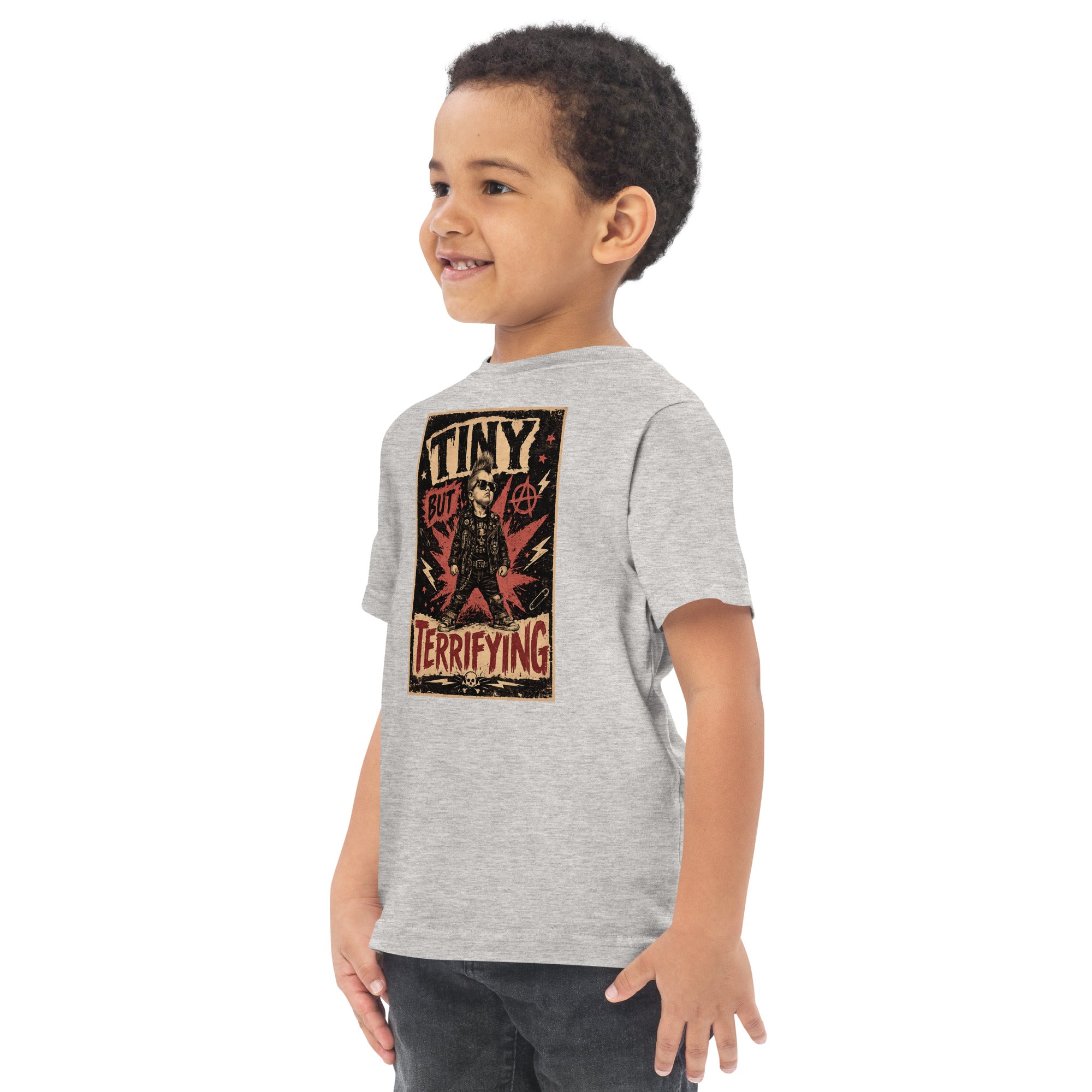 Tiny But Terrifying boys kids tee, heather