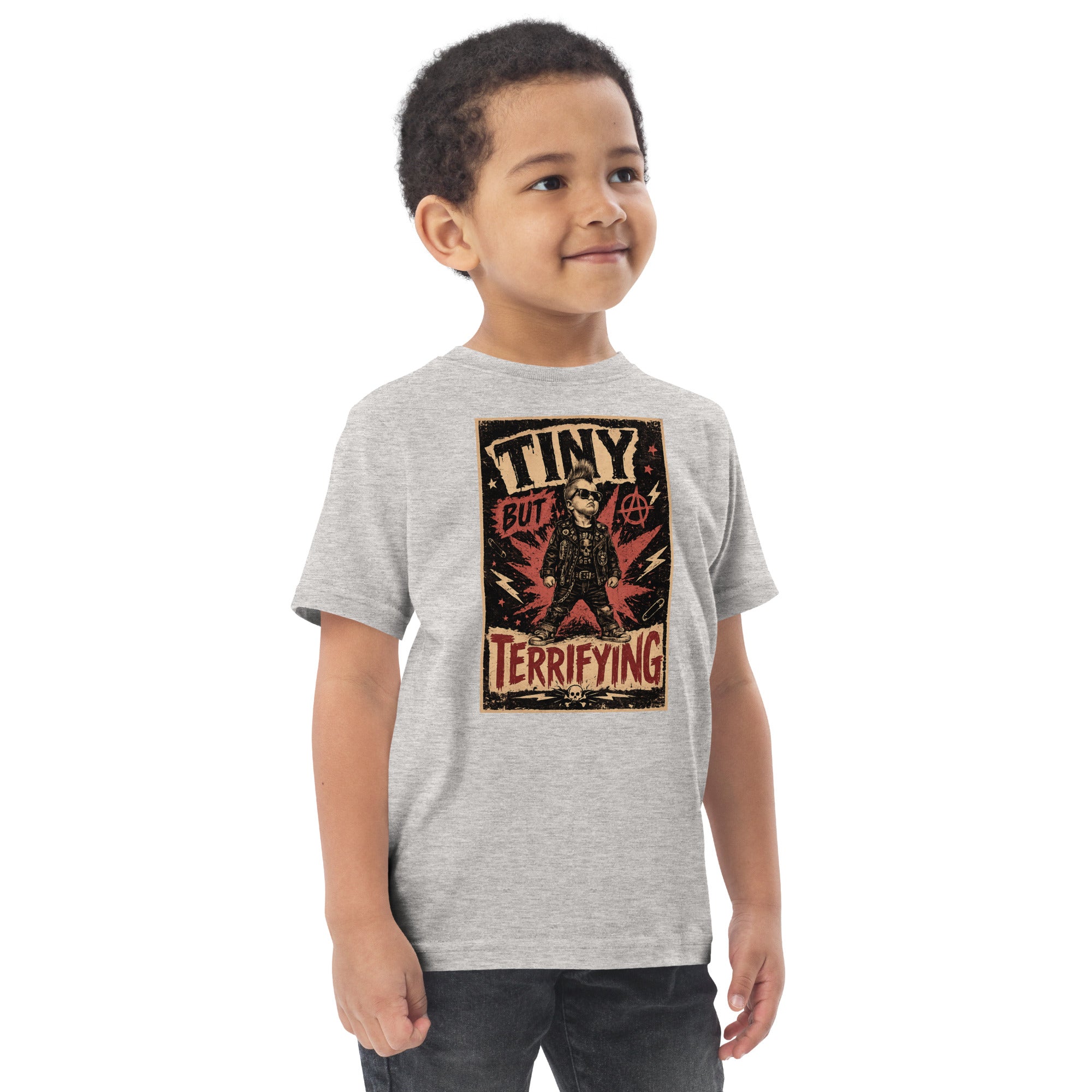 Tiny But Terrifying boys kids tee, heather