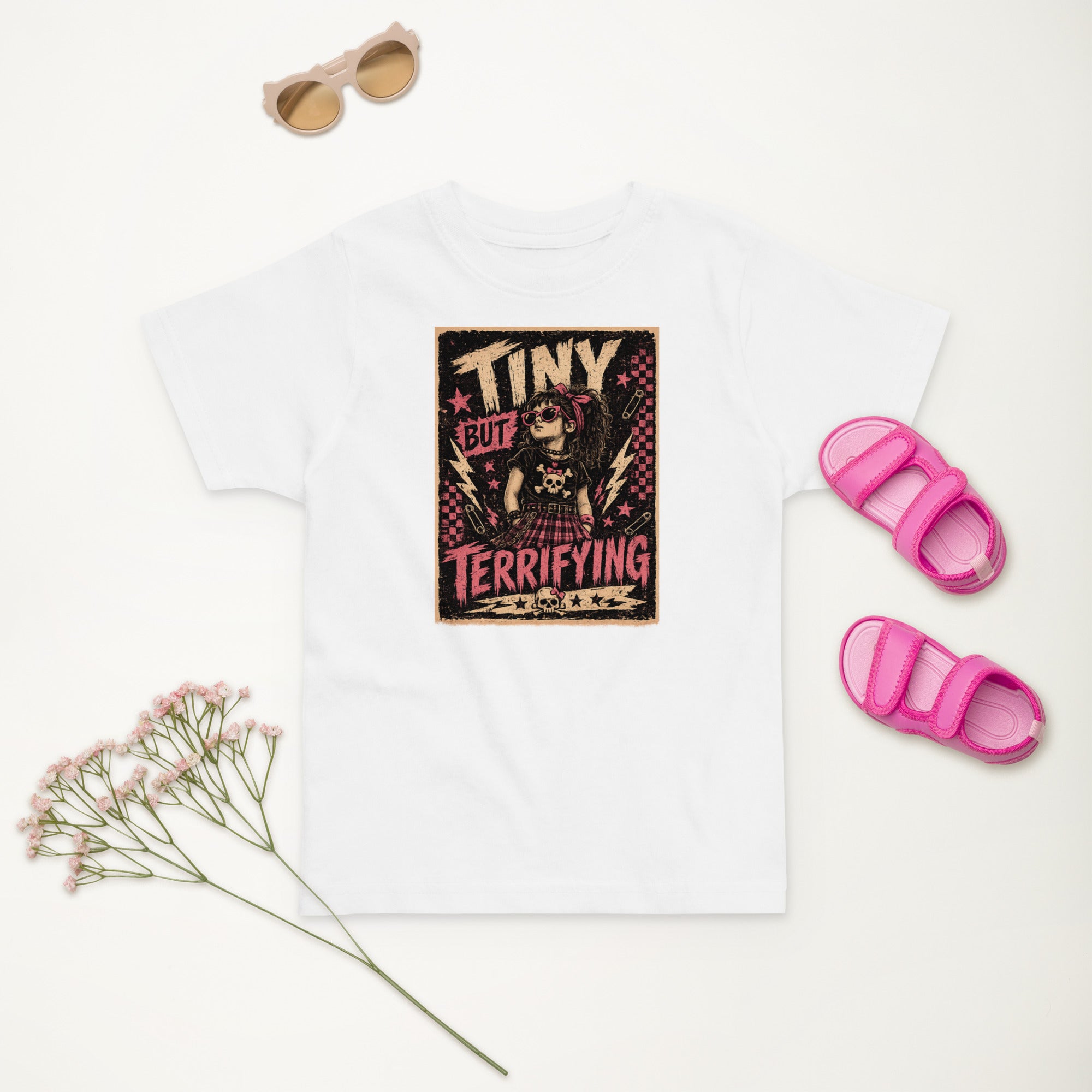 Tiny But Terrifying girls kids tee, white