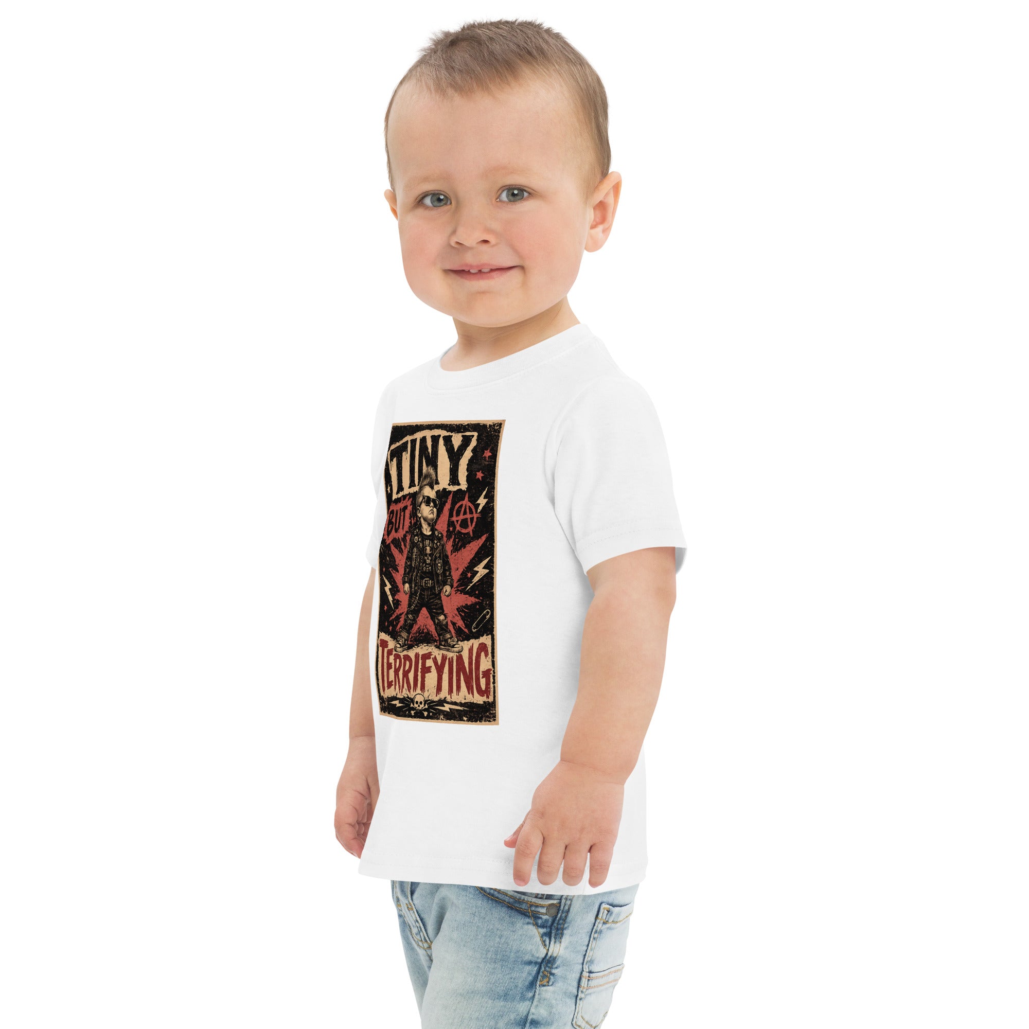 Tiny But Terrifying boys kids tee, white