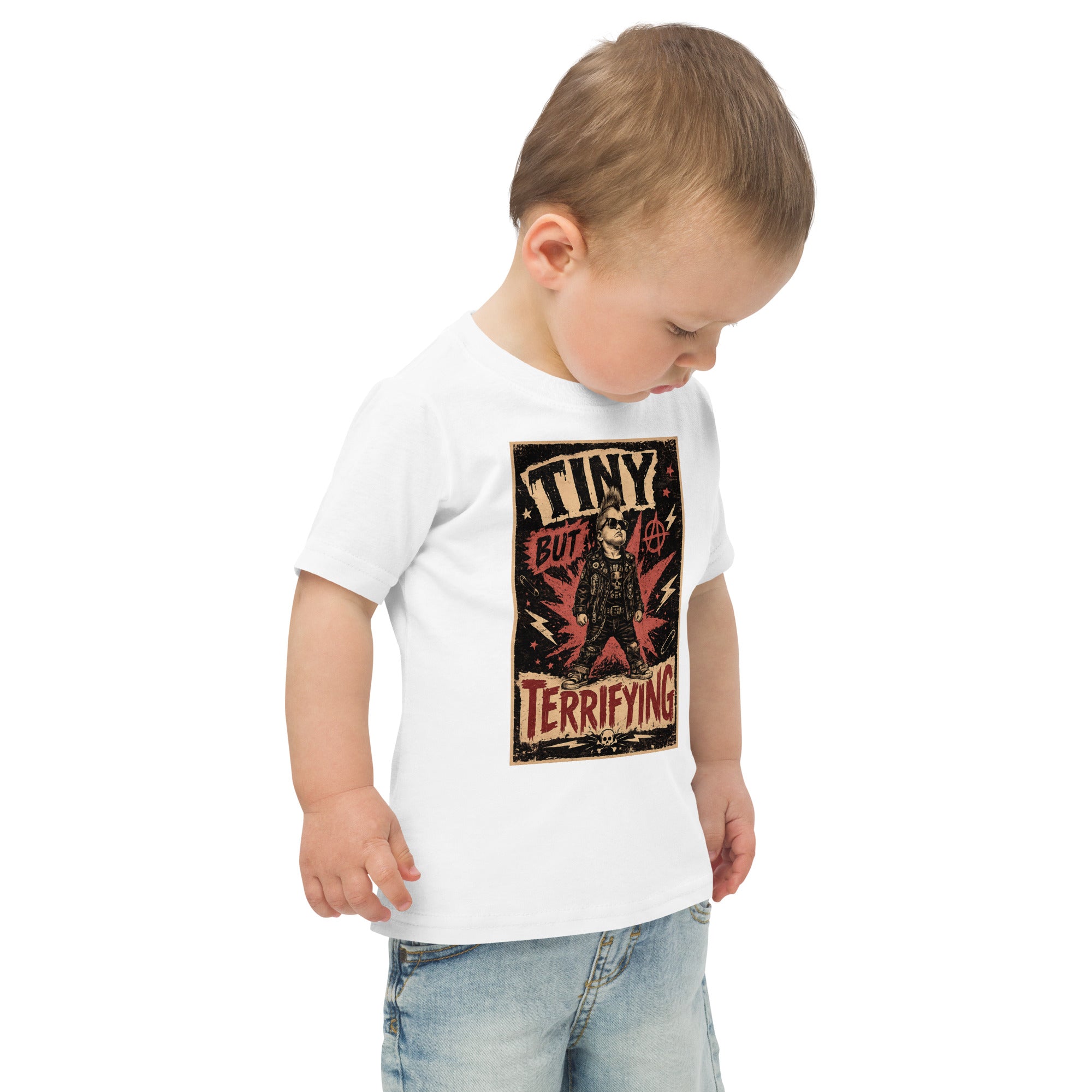 Tiny But Terrifying boys kids tee, white