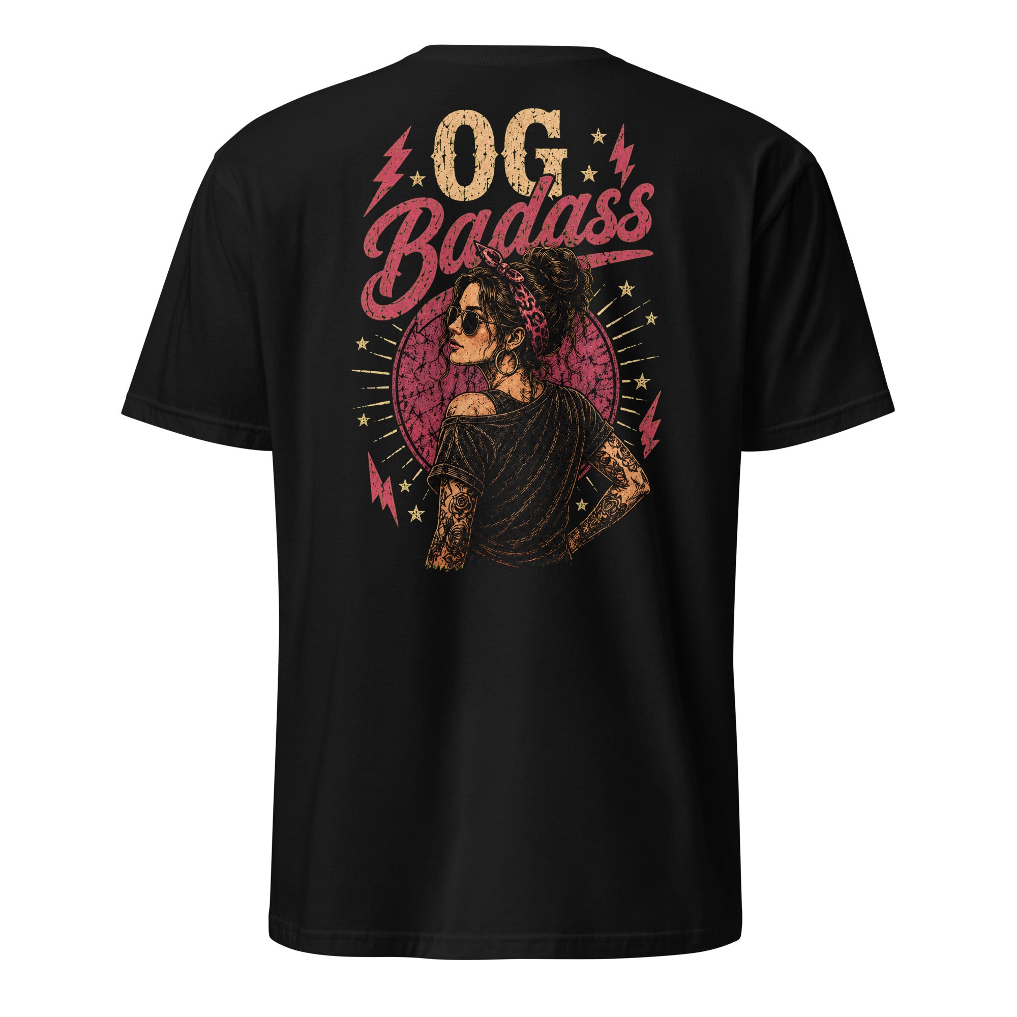 OG Badass women's vintage rock graphic tee, black, back print