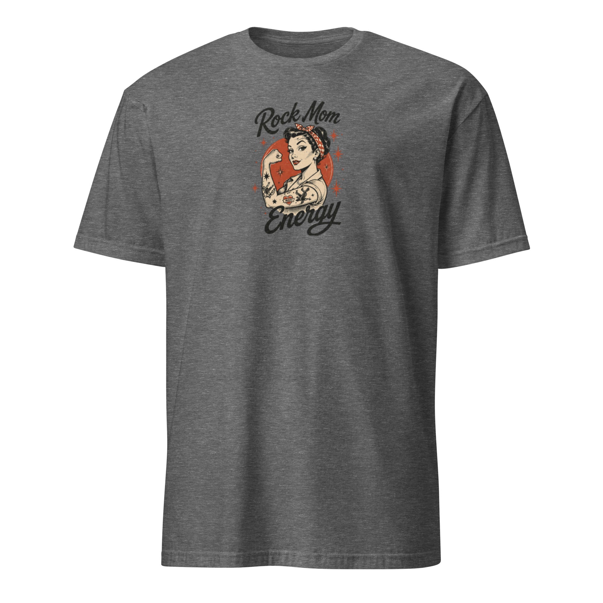 Rock Mom Energy pinup edition women's tee, graphite heather
