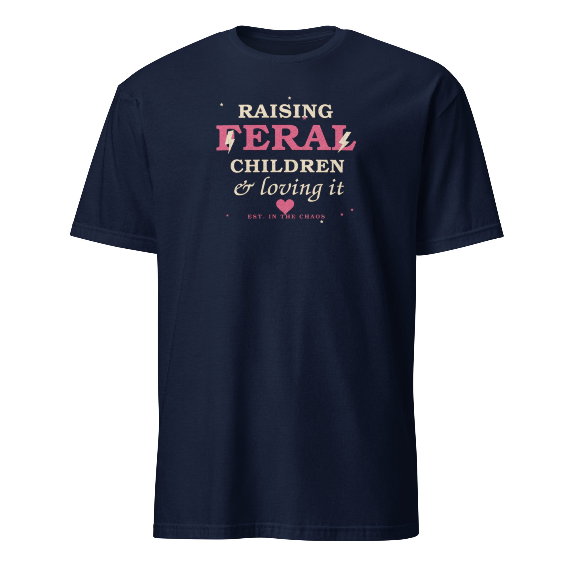Raising Feral Children and Loving It women's tee, navy