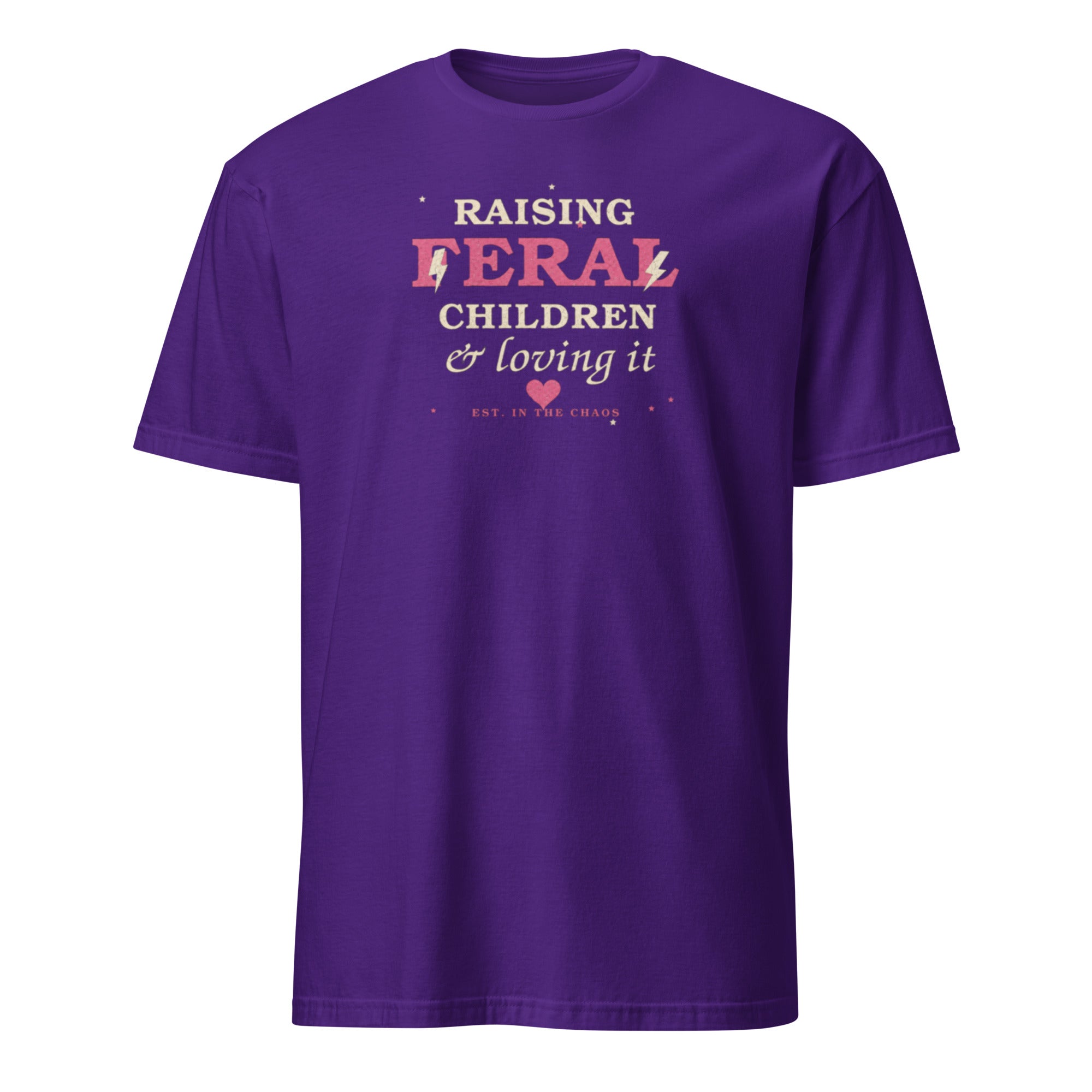 Raising Feral Children and Loving It women's tee, purple