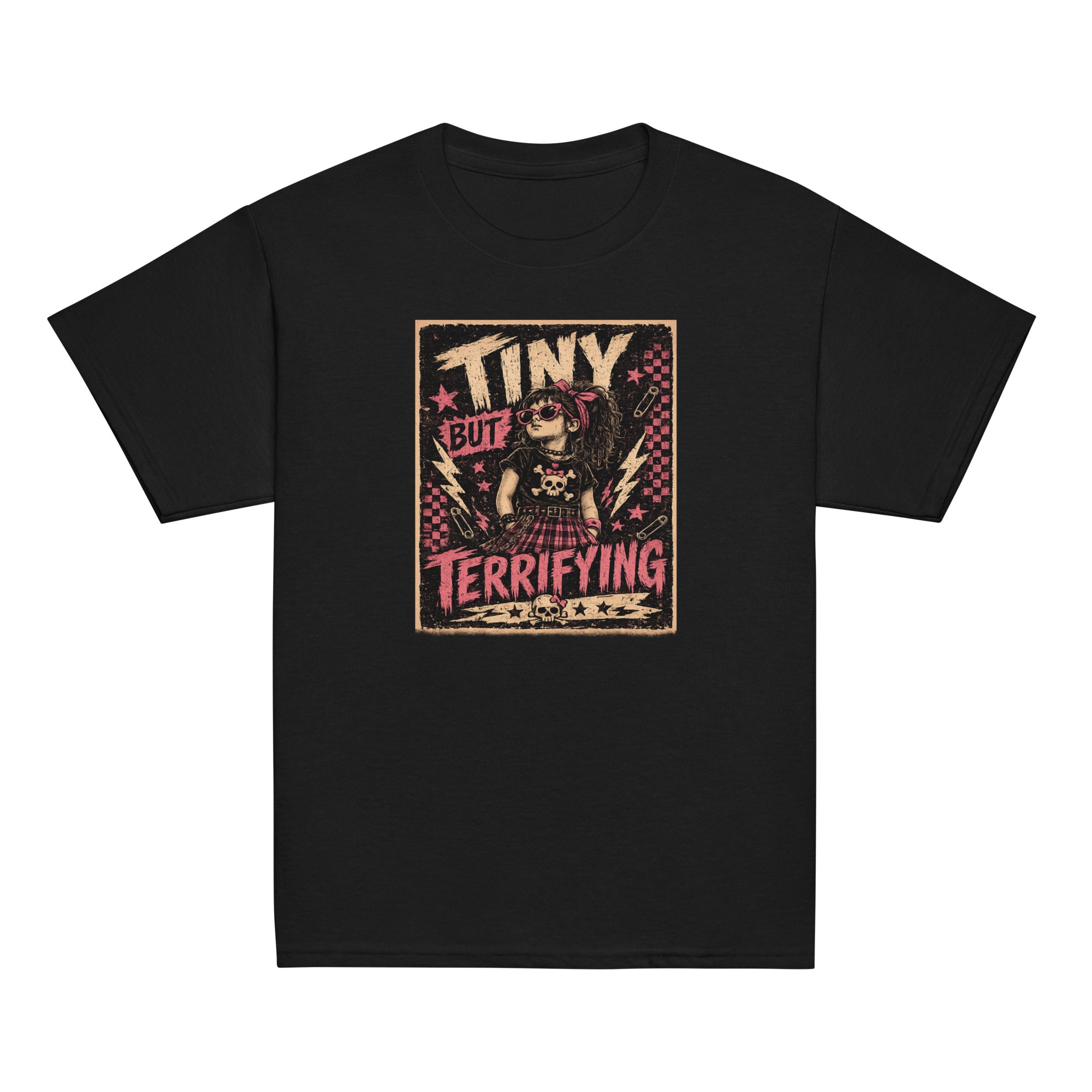 Tiny But Terrifying girls kids tee, black youth