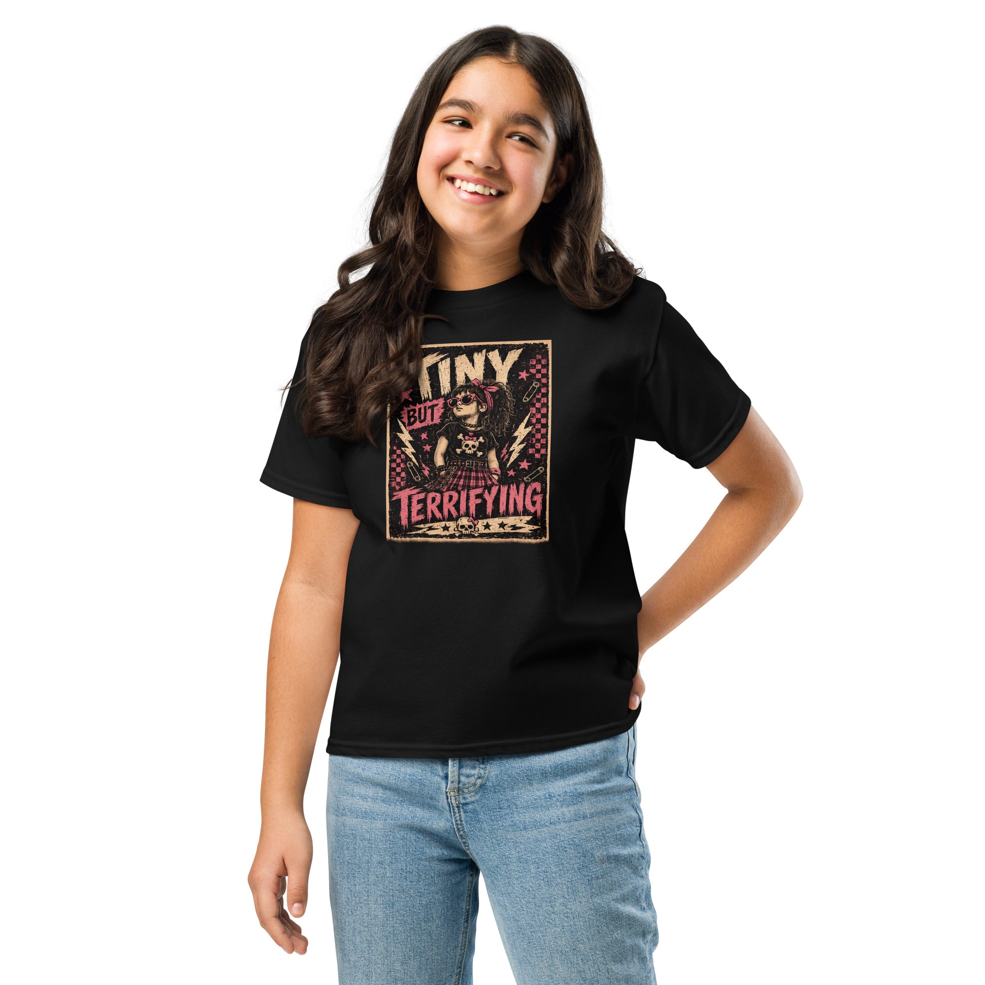 Tiny But Terrifying girls kids tee, black
