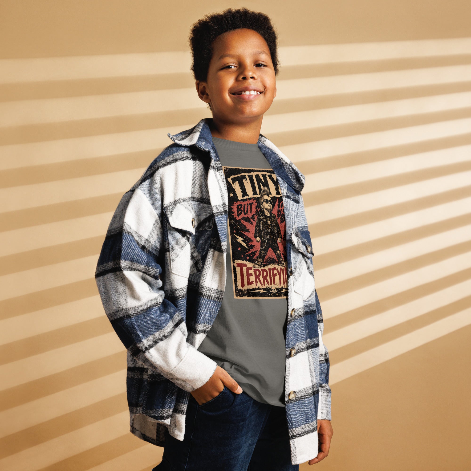 Tiny But Terrifying boys kids tee, charcoal